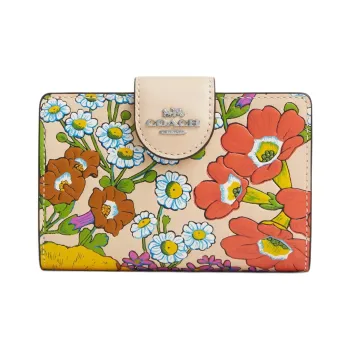 COACH Corner Zip Delicate Calfskin Wallet Mini Women's Silver With Ivory Multicolor