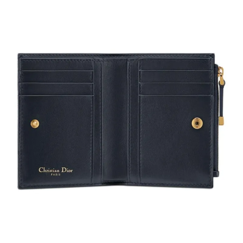 DIOR 30 MontaigneOBLIQUE Jacquard Denim With Canvas Wallet Women's Blue-4