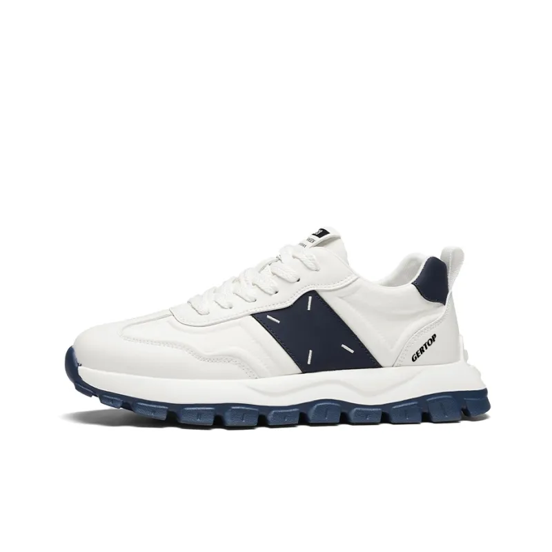 GERTOP Casual Shoes Men Low Top White Blue/White Brown-0