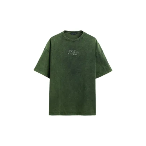 ZARA T-Shirts Unisex Washed Green