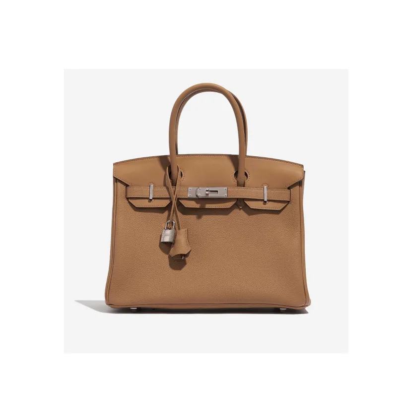 HERMES Birkin Togo Calfskin With Canvas And Swift Leather Tote Bag, Shopping Bag, Handbag Unisex Brown-1