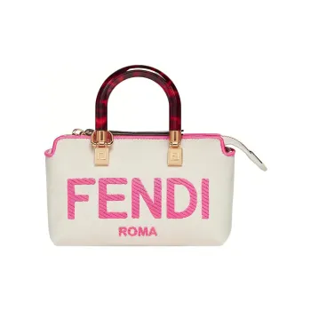 FENDI Cotton With Cow Leather Boston Bag, Handbag, Shoulder Bag, Crossbody Bag Mini Women's White