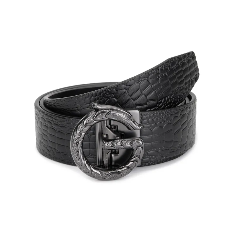 Cows Reign Automatic Buckle Crocodile Pattern Business Elegance Advanced Leather Belts Men's-3
