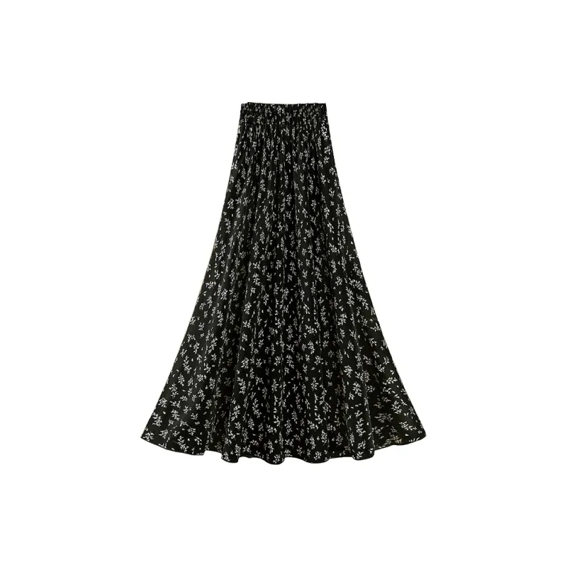 Cypress House Casual Long Skirt Women's Black With Floral-1
