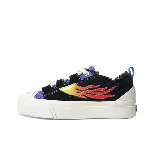 BURNING FLAME Canvas Shoes Unisex Low-Top Black