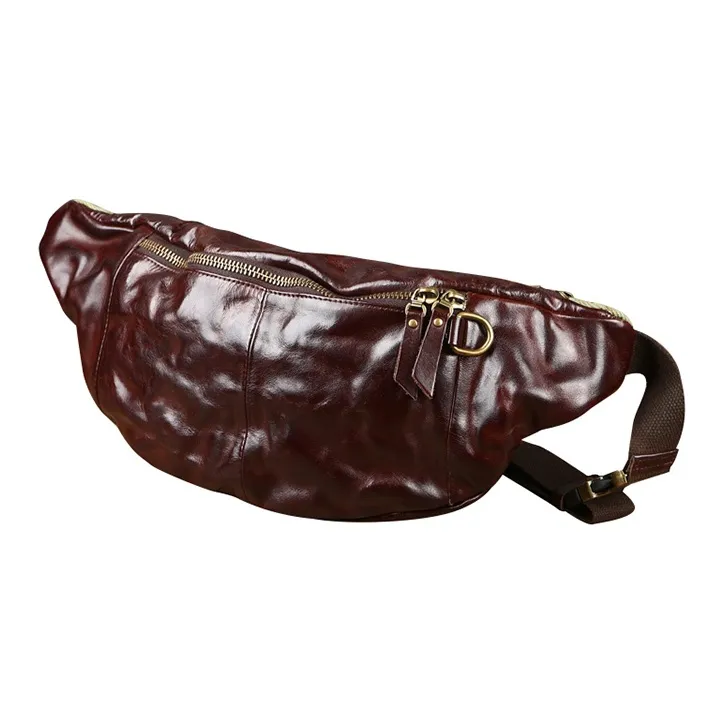 DOSRFINI Genuine Leather Vegetable Tanned Top Grain Cow Leather Sling Bag Men's-5