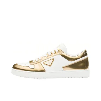 PRADA Downtown Low Top Stylish Skateboarding Shoes Men's White Gold