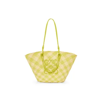LOEWE Anagram Basket Banyan Leaf With Calfskin Handbag, Shoulder Bag Women's Natural & Lime Green
