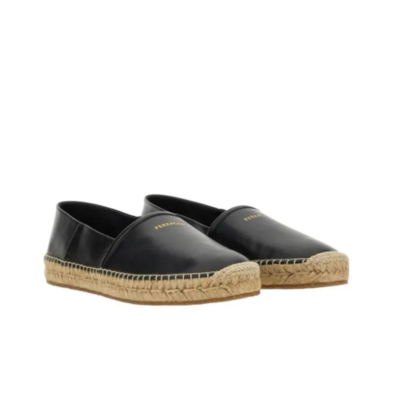 FERRAGAMO Logo-debossed Leather Espadrilles-3