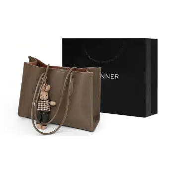 C°BANNER Cow Leather Handbag, Shopping Tote, Tote Bag, Shoulder Bag Large Size Women's Dark Gray/Gold Brown