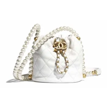 CHANEL Cow Leather Bucket Bag Handbag Mini Women's White