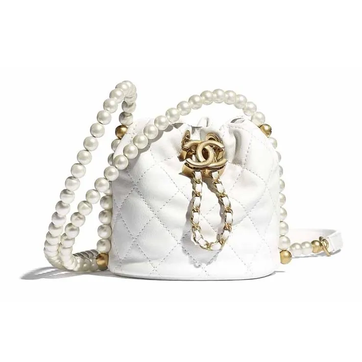 CHANEL Cow Leather Bucket Bag Handbag Mini Women's White-0
