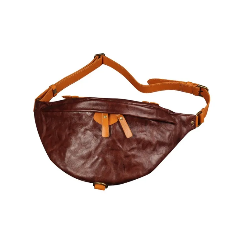 DOSRFINI Genuine Leather Top Grain Cow Leather Sling Bag Men's Black/Brown-5