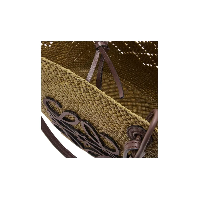 LOEWE Anagram Basket Palm Tote Bag, Shopping Bag, Handbag, Shoulder Bag Women's Olive & Chestnut-3