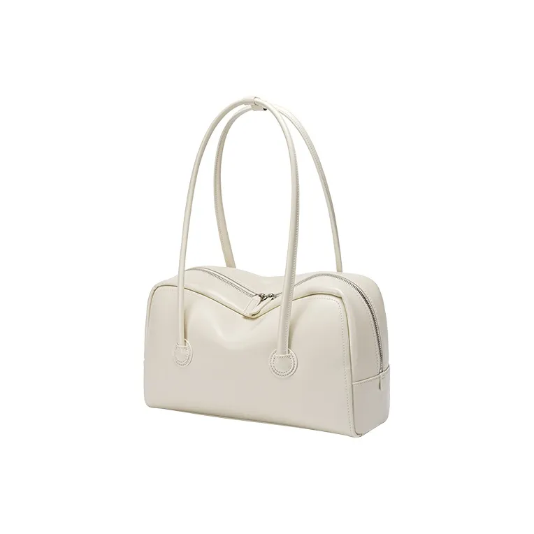 SHEPOK Cow Leather Pillow Bag Handbag One Shoulder Shoulder Bag Boston Bag Regular Unisex White/Black/Yellow-2