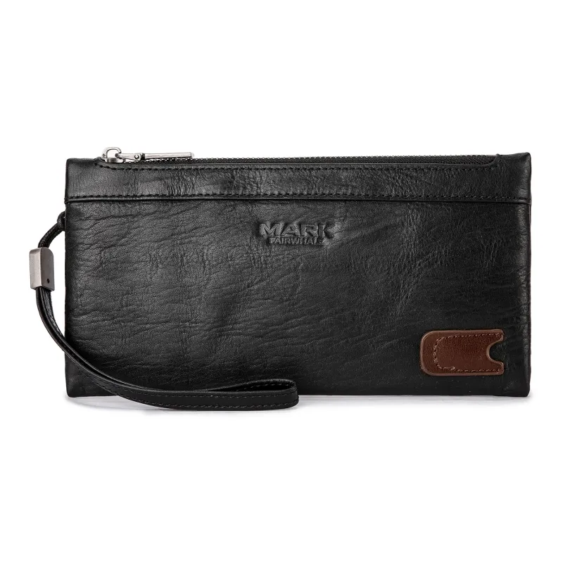 FAIRWHALE Cow Leather Clutch Card Holder Wallet Wrist Bag Unisex Dried Yellow Brown/Elegant Black/Smoke Cyan-14