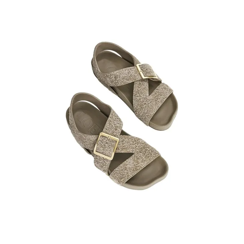 LOEWE Ease Buckle Strap Sandals 2cm Women's Khaki Green-3