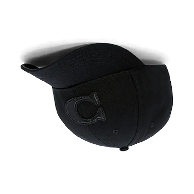 COACH Cotton Canvas Leather Baseball Caps Men's Black-2