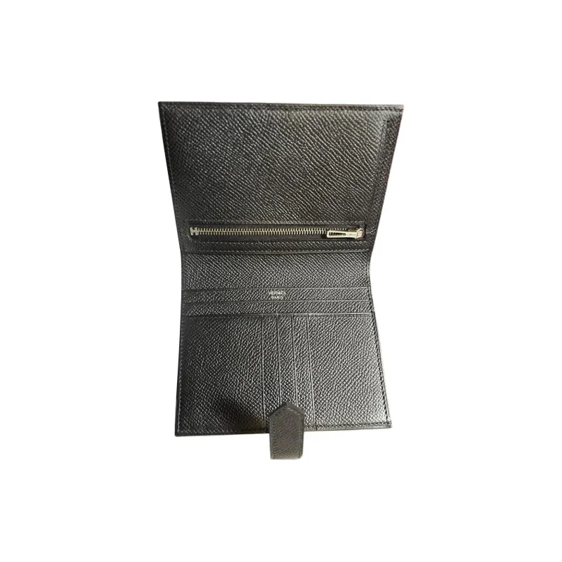 HERMES Bearn Epsom Calfskin Money Clip Card Holder Wallet Unisex Noir Black-2