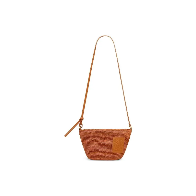 LOEWE Slit Raffia Fiber Cow Leather Patchwork Shoulder Bag Crossbody Bag Women's Honey Gold-1