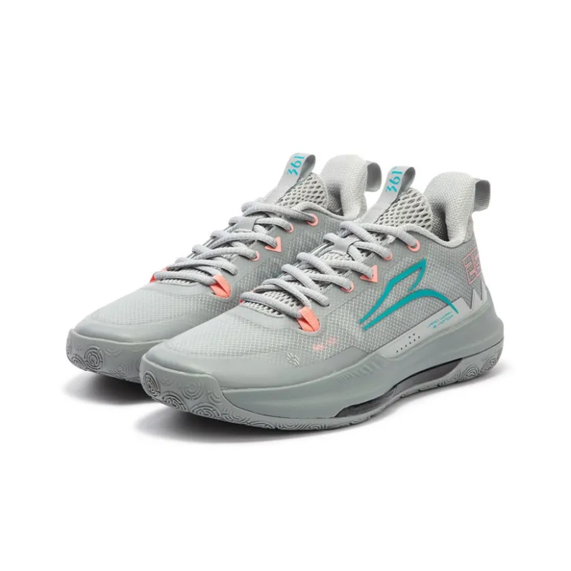 361° DVD Team Basketball Shoes Men Low Top Invisible Gray/Water Duck Cyan-2