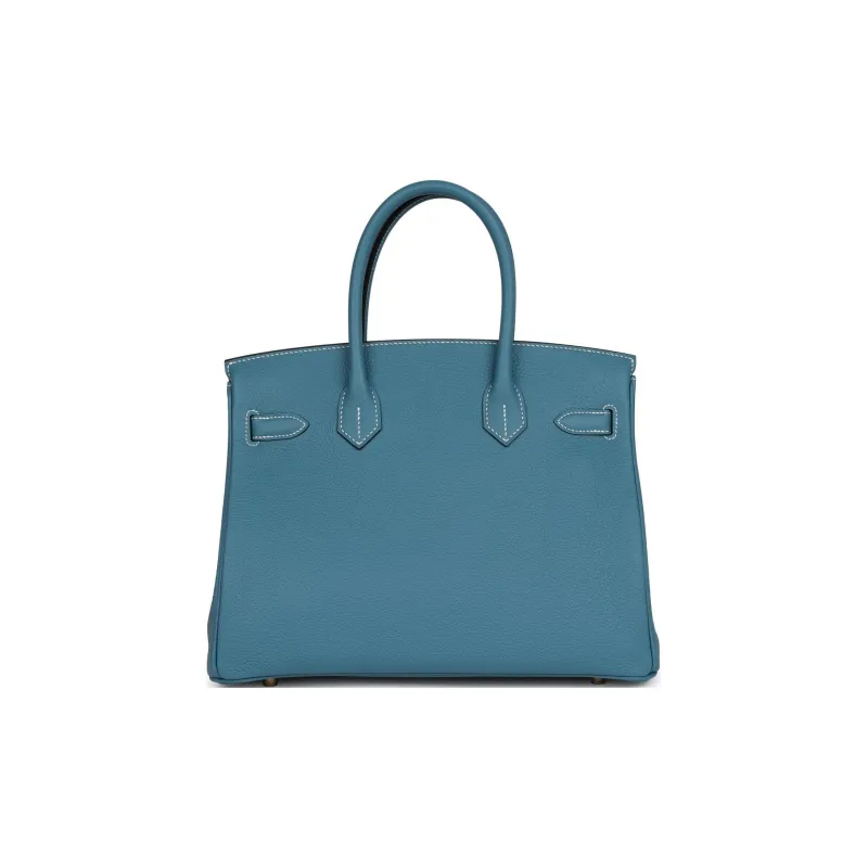 HERMES Birkin Togo Leather Birkin Bag Handbags Women's New Denim Blue-5