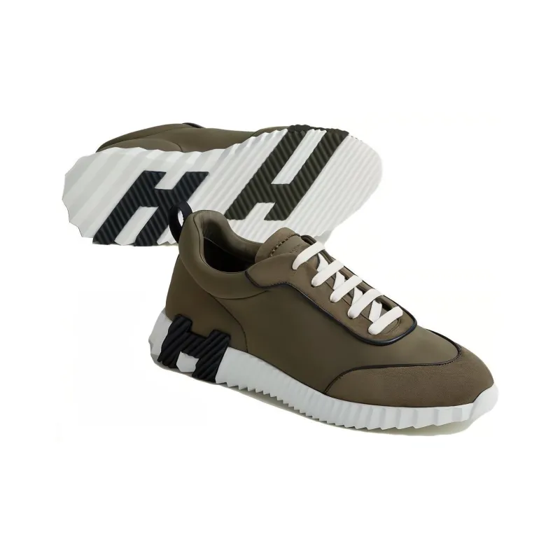 HERMES Bouncing Low Top Casual Shoes Men's Green-2