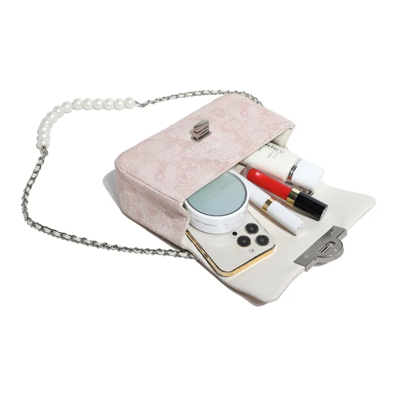 Miss Kung Fabric Chain Bag Pearl Bag Crossbody Bag Women's Embroidery Pink-3