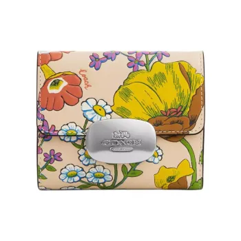 COACH Eliza Calfskin Wallet Mini Women's Silver With Ivory Multicolor