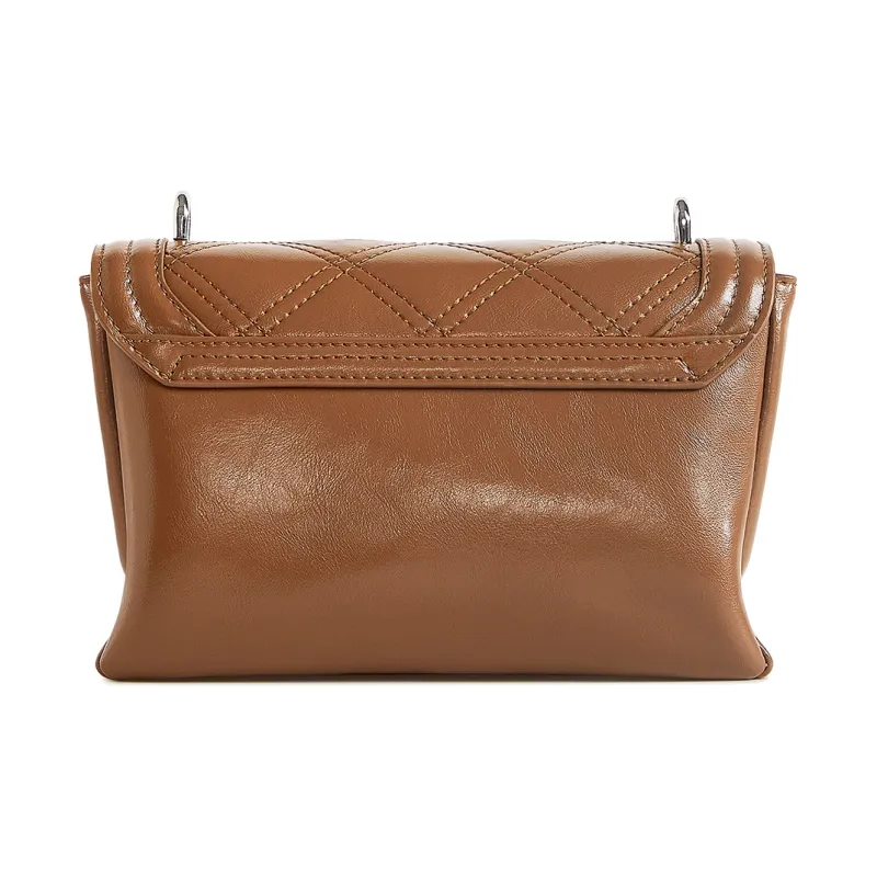 FERIA Split Cow Leather Cream Flap Bag Shoulder Bag Women's Brown/Ecru-3