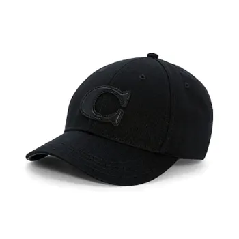 COACH Cotton Canvas Leather Baseball Caps Men's Black