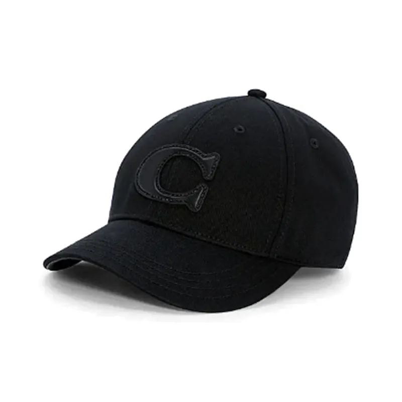 COACH Cotton Canvas Leather Baseball Caps Men's Black-0