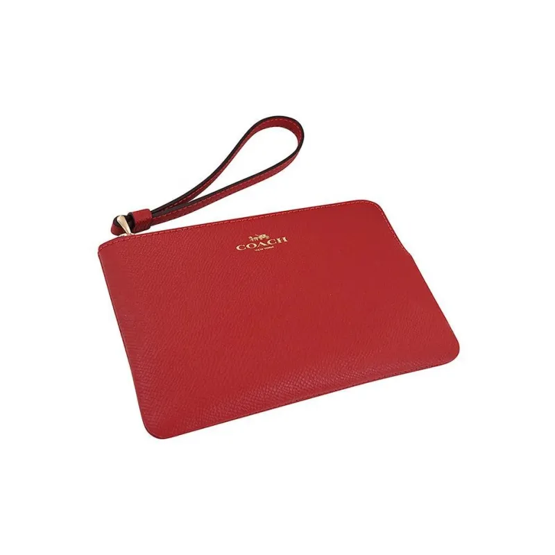 COACH Cross Grain Leather Coin Purse Wrist Bag Clutch Mini Women's Red-6