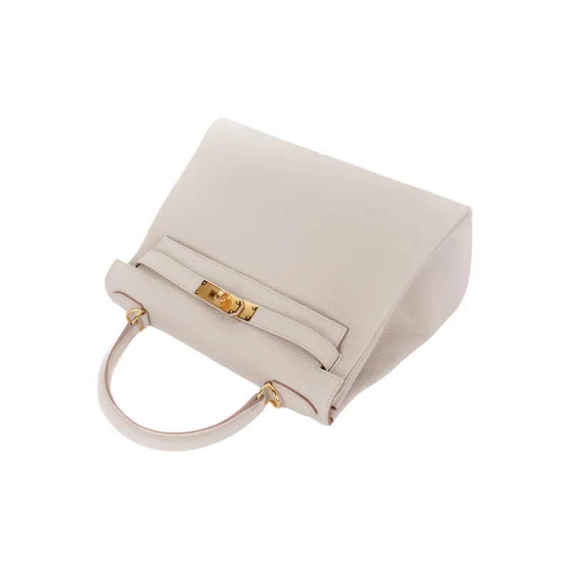 HERMES Kelly Togo Calfskin Kelly Bag Handbags Women's 8L Beton Glacier White & Concrete Gray-6