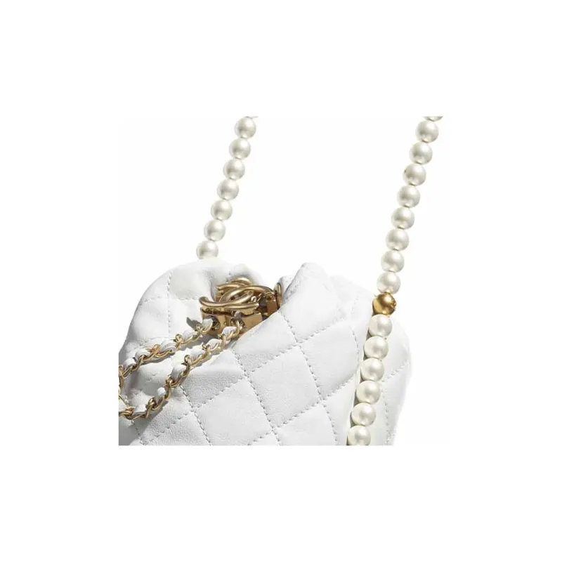 CHANEL Cow Leather Bucket Bag Handbag Mini Women's White-4