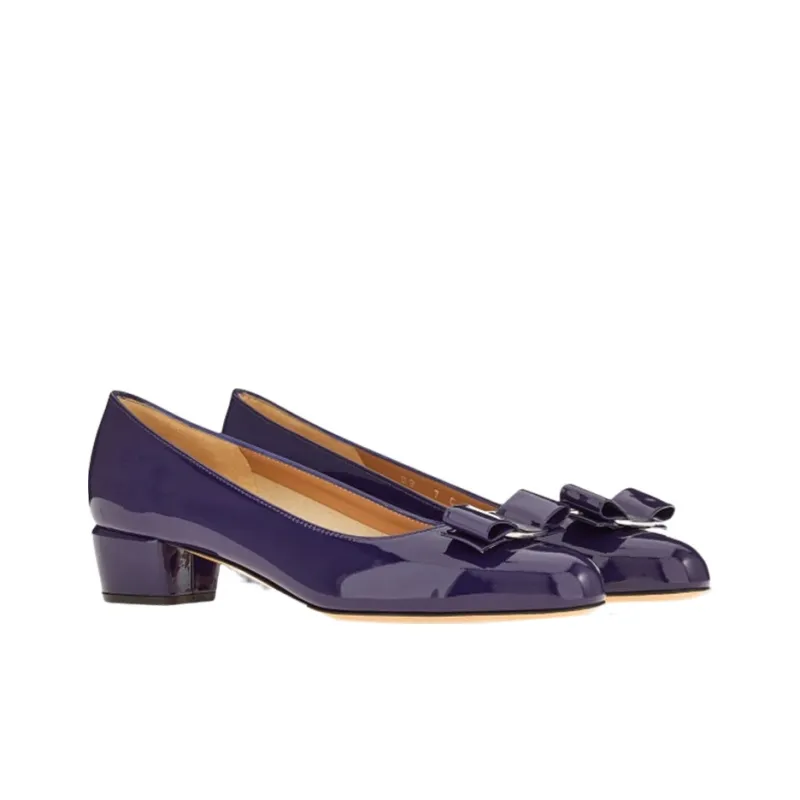 FERRAGAMO Vara Chunky Heel Mary Jane Shoes Women's Purple-1