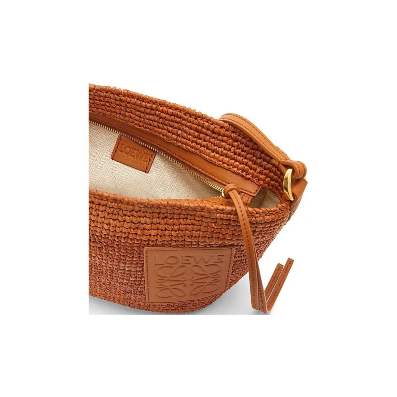 LOEWE Slit Raffia Fiber Cow Leather Patchwork Shoulder Bag Crossbody Bag Women's Honey Gold-3
