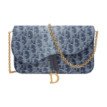 DIOR SaddleOBLIQUE Jacquard Denim With Canvas Saddle Bags One Shoulder Crossbody Clutches Women's Blue