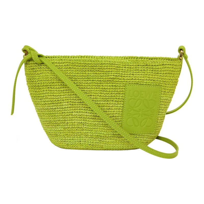 LOEWE Slit Raffia Fiber Cow Leather Shoulder Bag, Crossbody Bag Women's Grass Green-0