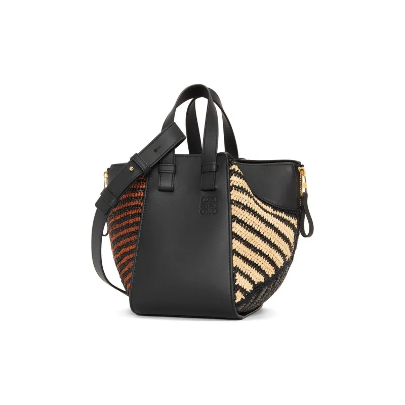 LOEWE Raffia With Calfskin Hammock Bag, Handbag, Shoulder Bag, Crossbody Bag Women's Black & Natural-1