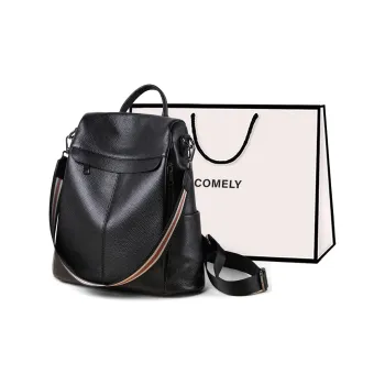 COMELY Cow Leather Patchwork Synthetic Leather Backpack Regular Women's Black