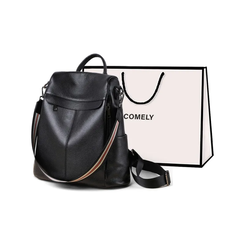 COMELY Cow Leather Patchwork Synthetic Leather Backpack Regular Women's Black-0