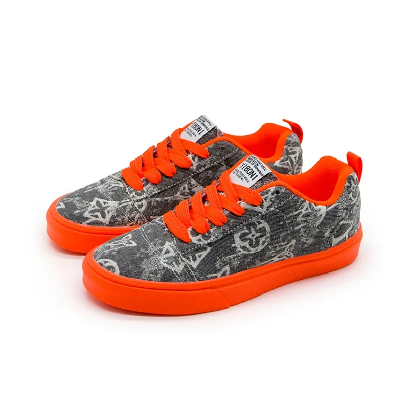 YIBONI Slip Resistant Breathable Lightweight Low Top Canvas Shoes Unisex Gray Orange Base-2