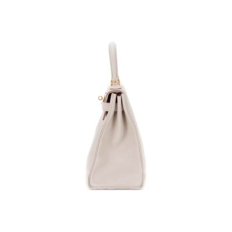 HERMES Kelly Togo Calfskin Kelly Bag Handbags Women's 8L Beton Glacier White & Concrete Gray-2