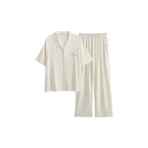 Same Language Pajama Set Women's Apricot White