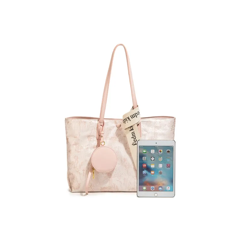 MACKJANICE Polyurethane With Synthetic Leather Tote Bag, Shopping Bag, Shoulder Bag Women's Embroidery Powder-1
