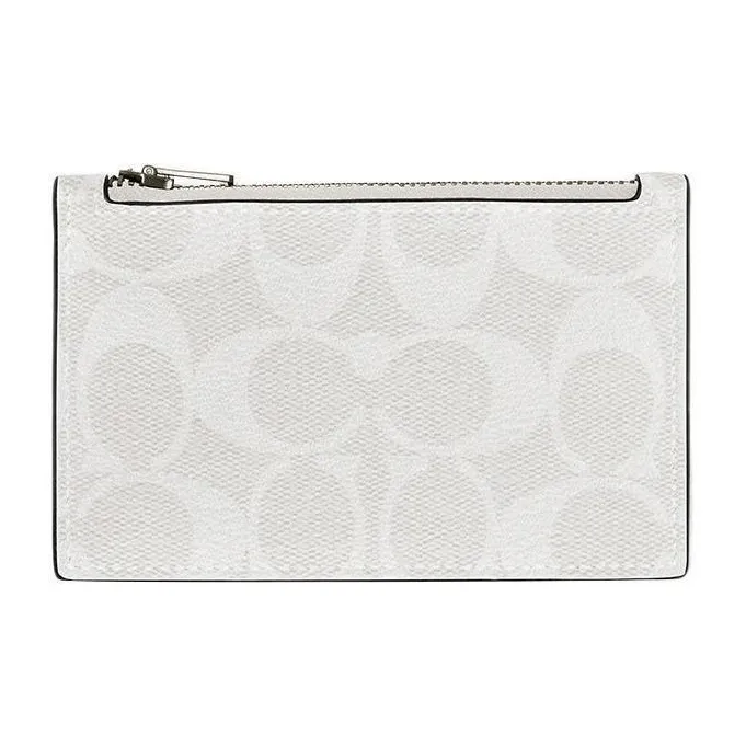 COACH Card Case Canvas With Calfskin Wallets Card Holders Regular Men's Ivory Grey & Glacier White-1