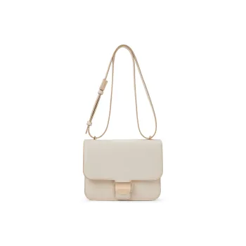 CHARLES&KEITH Polyurethane Synthetic Leather Crossbody Bag Medium Size Women's Beige/Chocolate