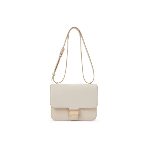 CHARLES&KEITH Polyurethane Synthetic Leather Crossbody Bag Medium Size Women's Beige/Chocolate