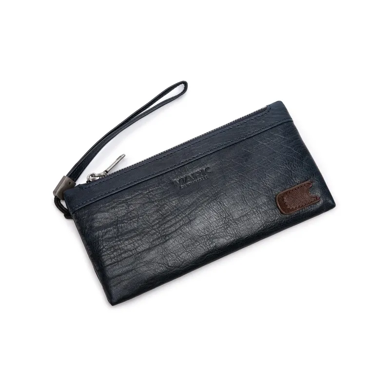 FAIRWHALE Cow Leather Clutch Card Holder Wallet Wrist Bag Unisex Dried Yellow Brown/Elegant Black/Smoke Cyan-12